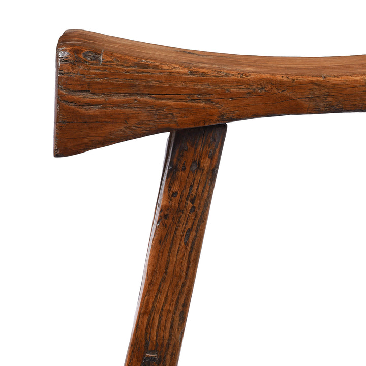 Corner Detail Of Antique Elm Saddle Stool from Shanxi | Indigo Antiques
