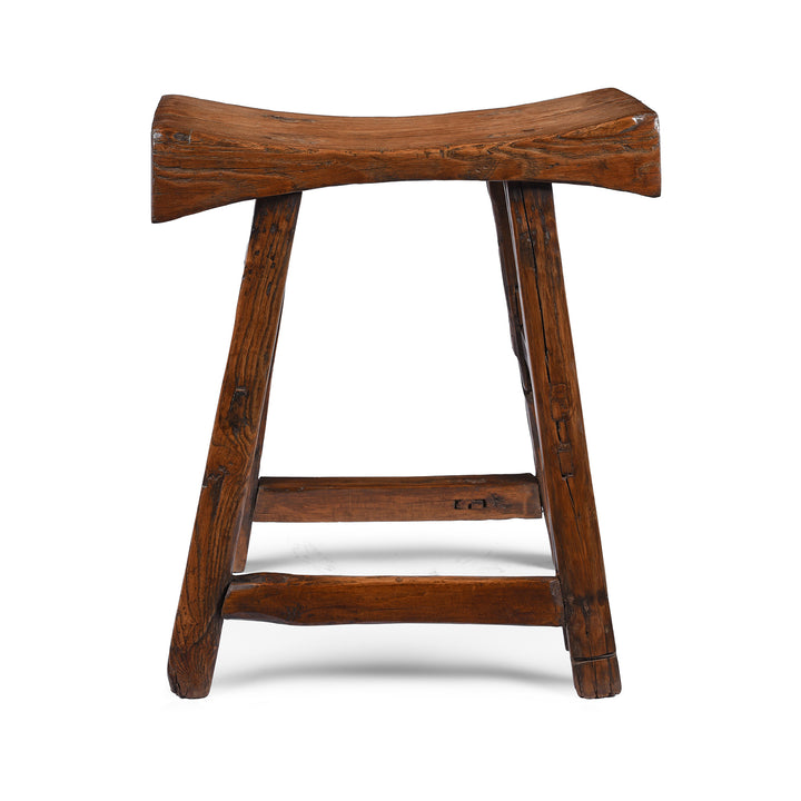 Back Of Antique Elm Saddle Stool from Shanxi | Indigo Antiques