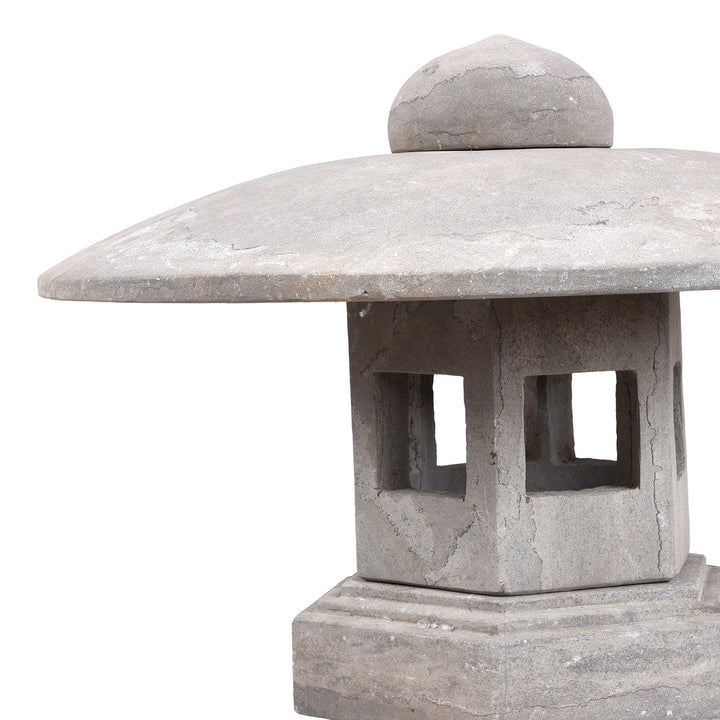 Corner Detail From Japanese Style Carved Stone Snow Lantern | Indigo Antiques