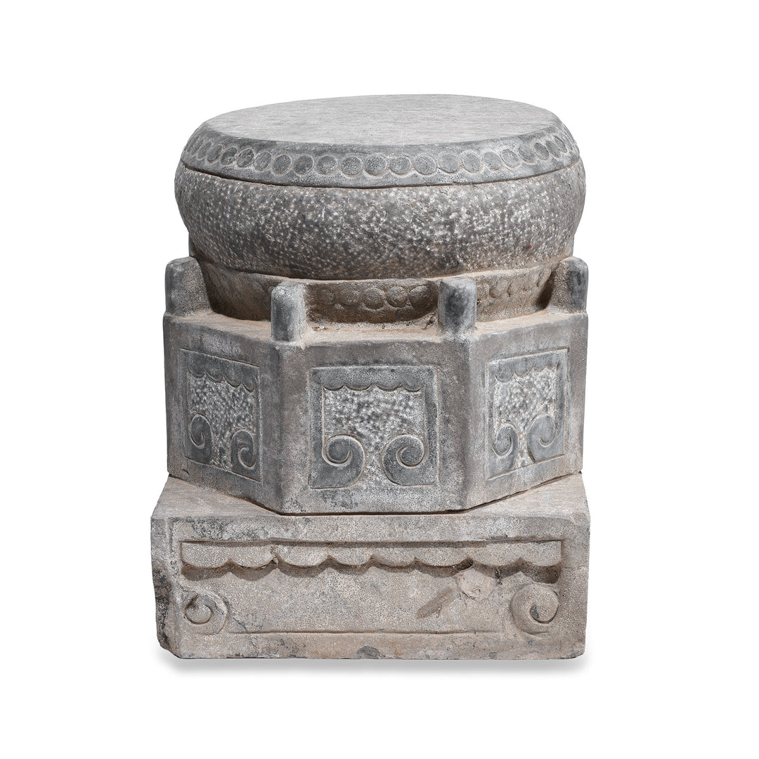 CarvedChinese Blackstone Pillar Base Stand | Indigo Antiques