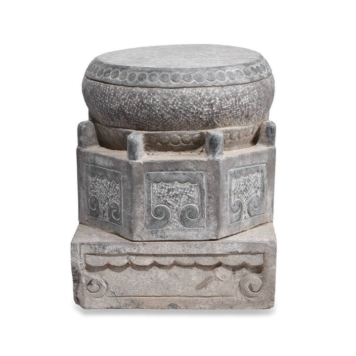 CarvedChinese Blackstone Pillar Base Stand | Indigo Antiques