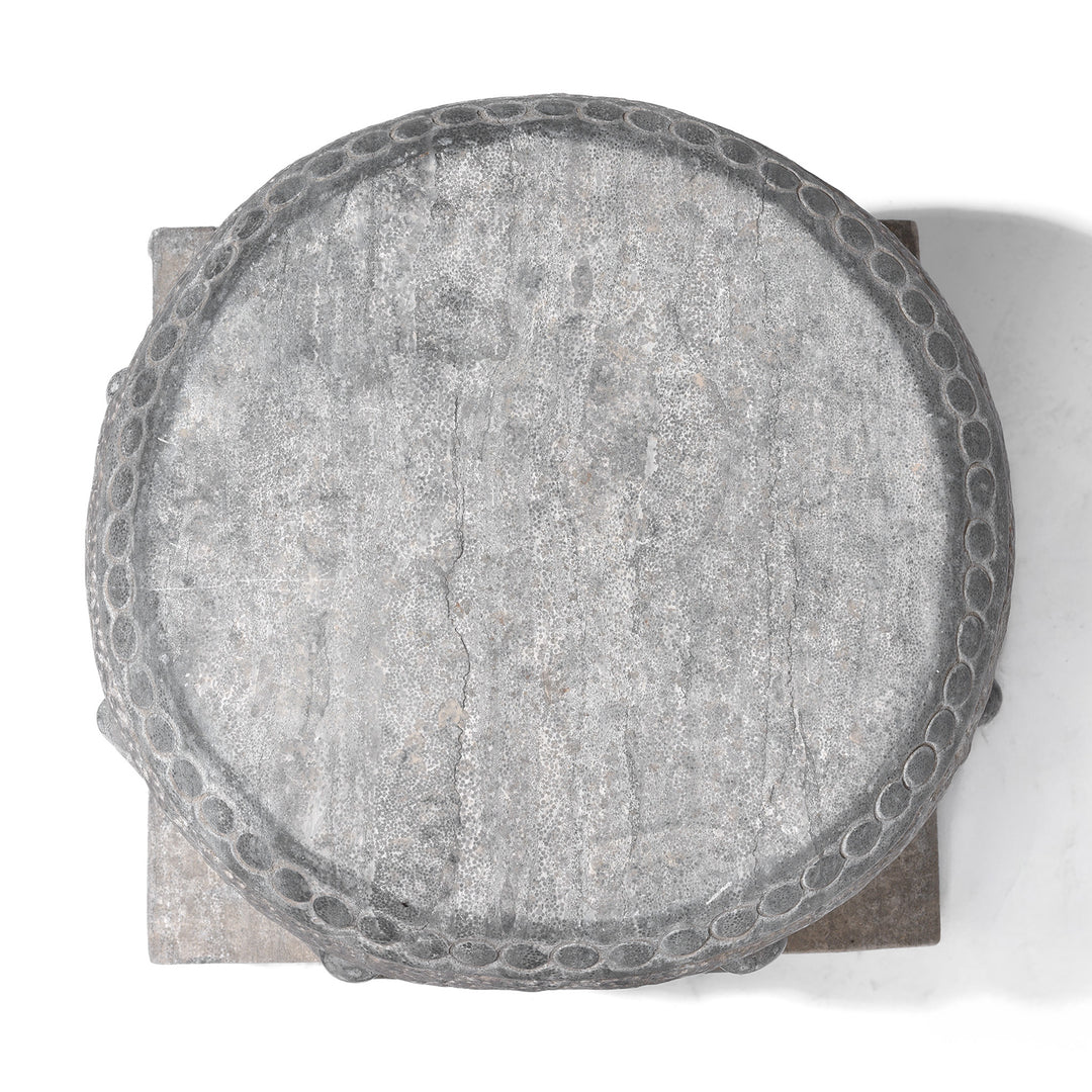 Top Down VIew Of CarvedChinese Blackstone Pillar Base Stand | Indigo Antiques