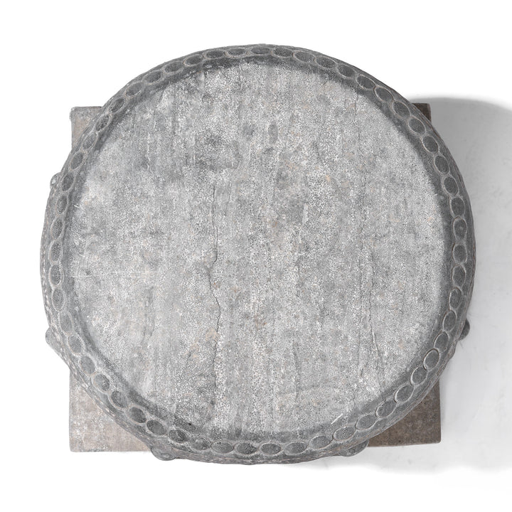 Top Down VIew Of CarvedChinese Blackstone Pillar Base Stand | Indigo Antiques