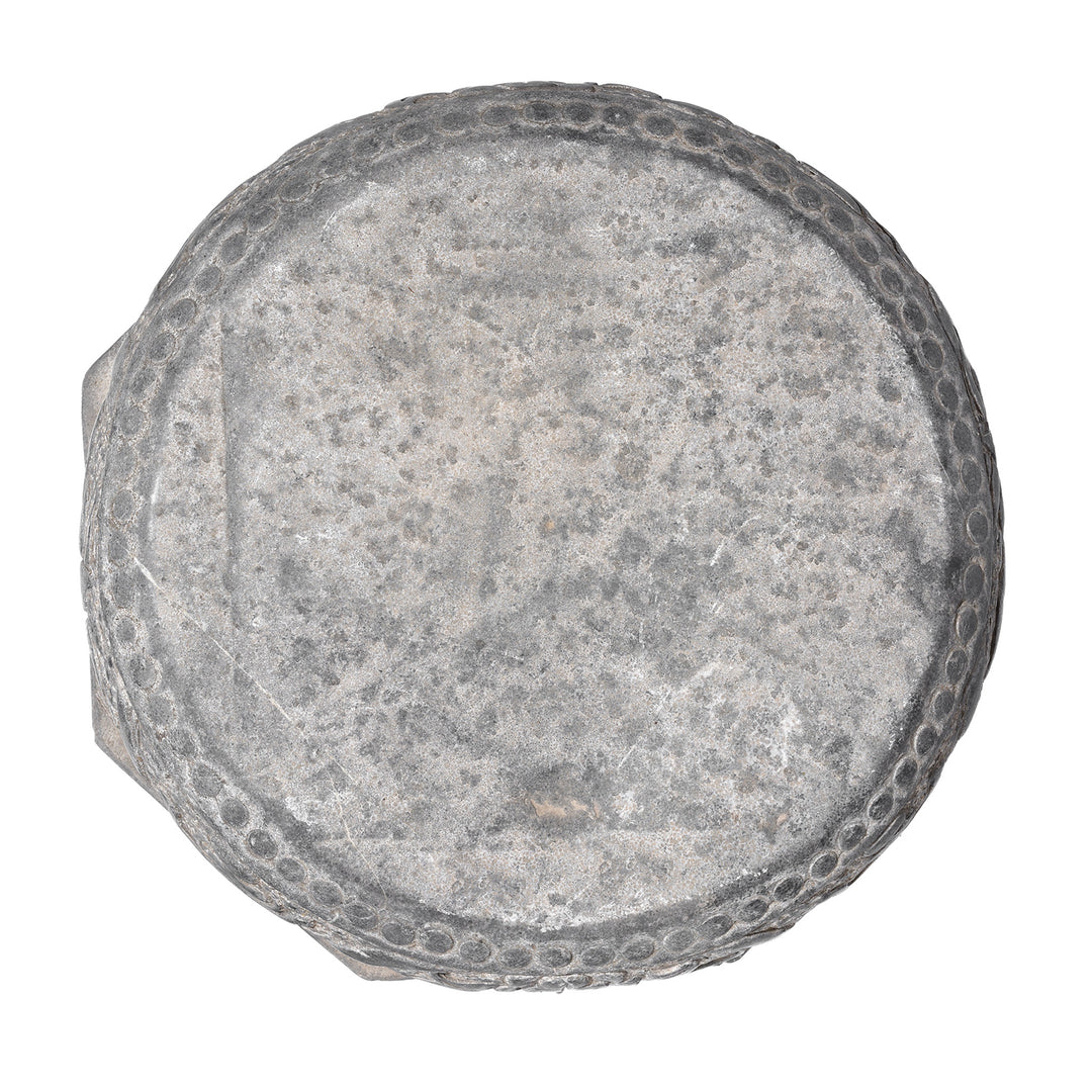 Top Down View Of Hand-Carved Blackstone Chinese Pillar Base with Lotus and Scroll Motifs