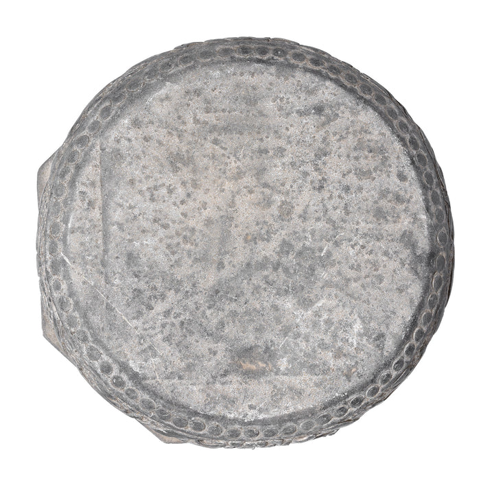 Top Down View Of Hand-Carved Blackstone Chinese Pillar Base with Lotus and Scroll Motifs