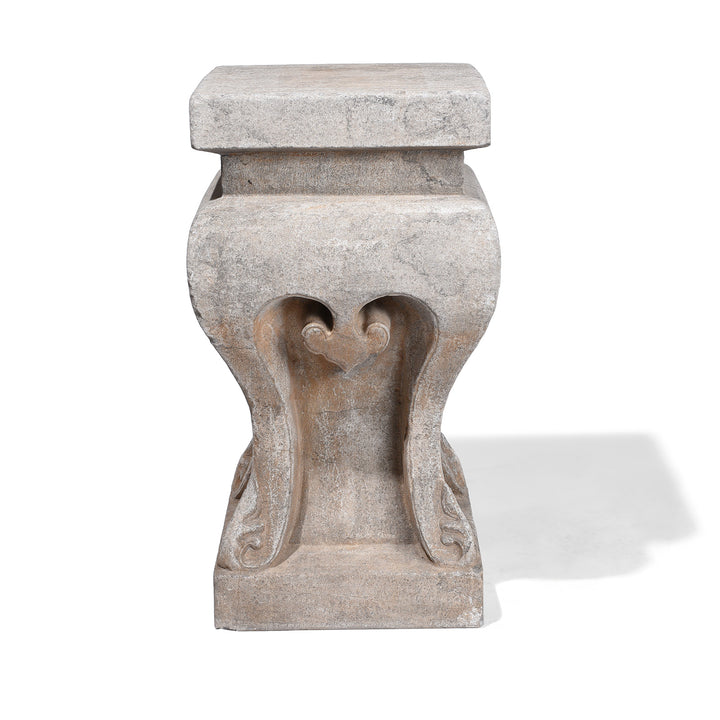 Hand-Carved Stone Chinese Side Table with Bracket Legs 