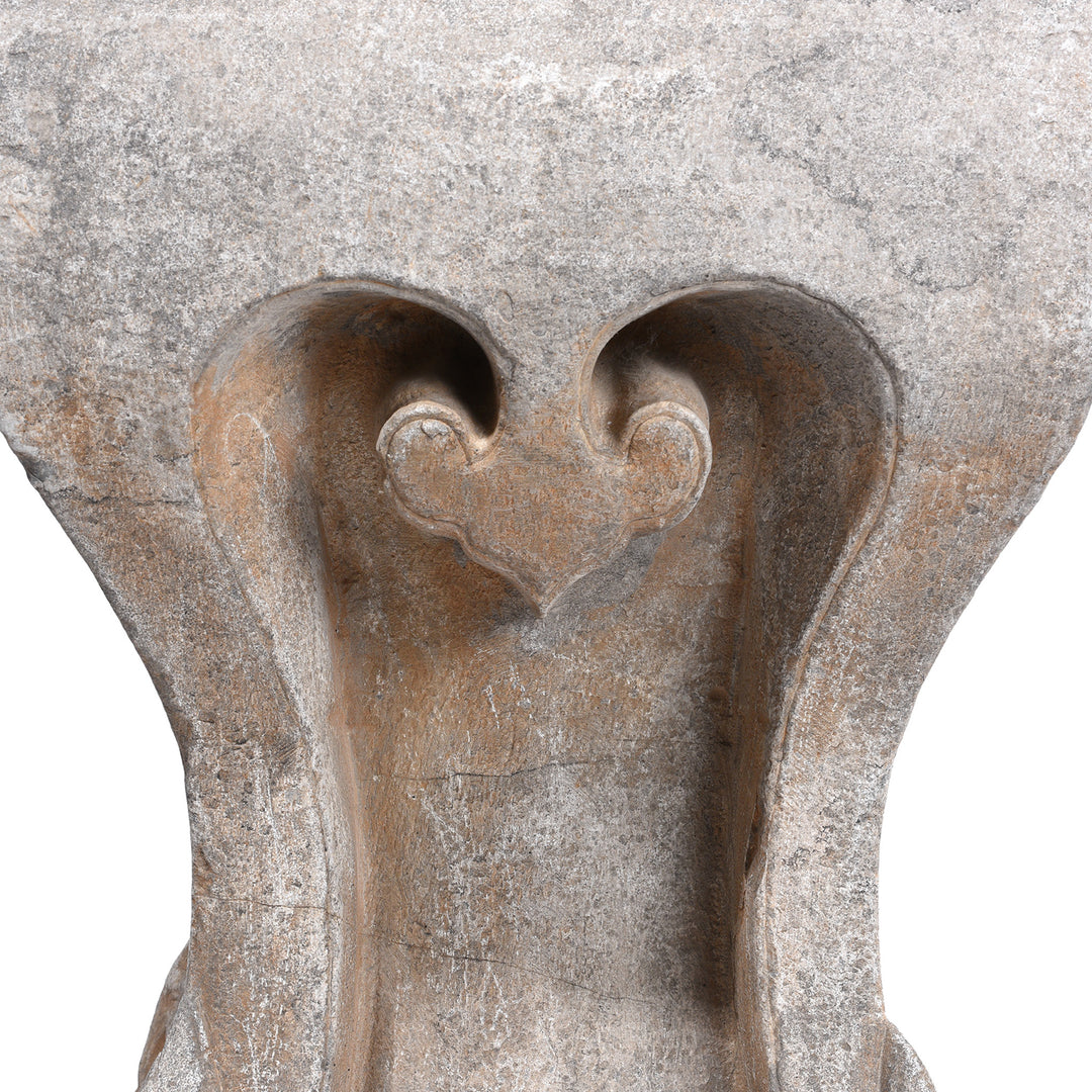Carving Detail From Hand-Carved Stone Chinese Side Table with Bracket Legs 