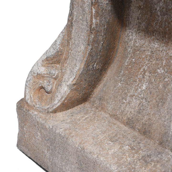 Carving Detail From Hand-Carved Stone Chinese Side Table with Bracket Legs 