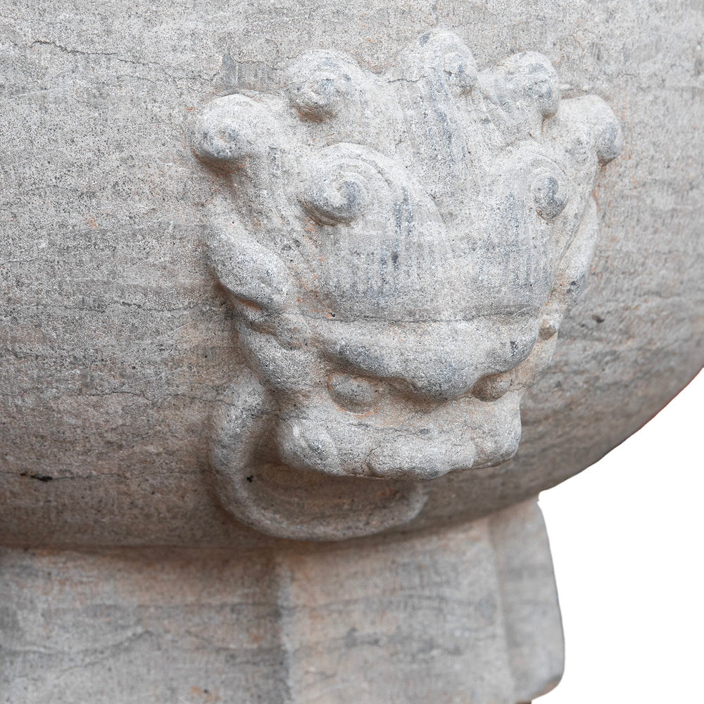 Lion Head Detail From Carved Stone Chinese Planter 
