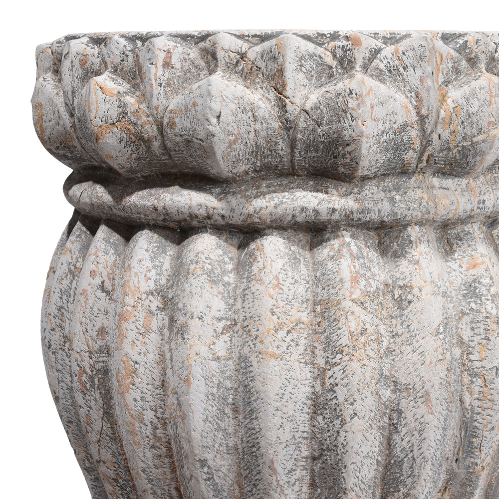 Carvig Detail From Hand Carved Chinese Stone Plant Stand With Fluted Body And Lotus Motif From Hebei