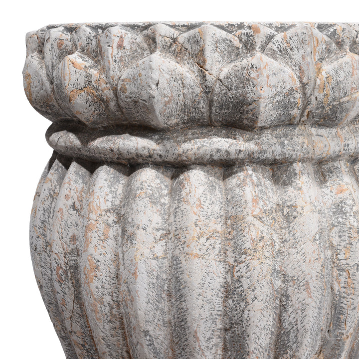 Carvig Detail From Hand Carved Chinese Stone Plant Stand With Fluted Body And Lotus Motif From Hebei