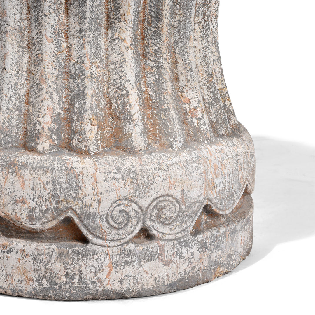 Wave Carving Detail From Hand Carved Chinese Stone Plant Stand With Fluted Body And Lotus Motif From Hebei