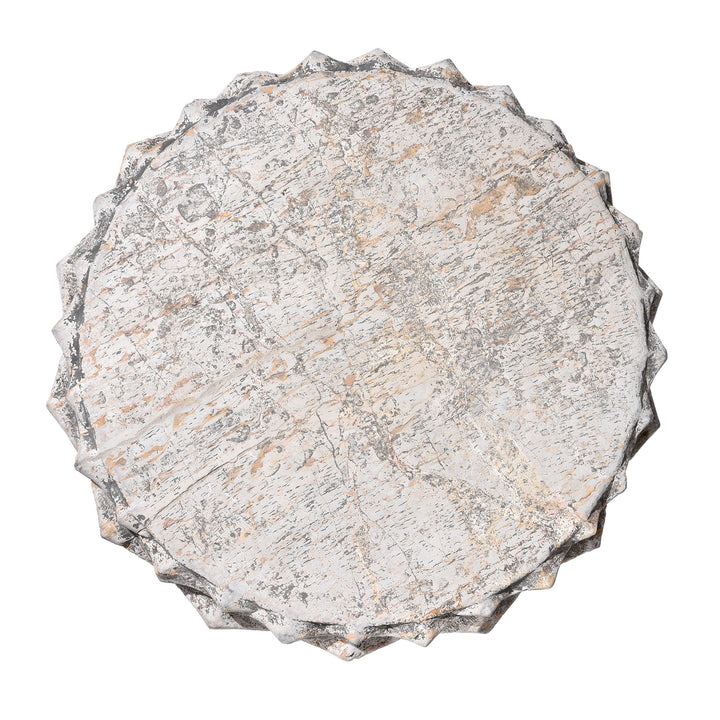 Top Down View Of Hand Carved Chinese Stone Plant Stand With Fluted Body And Lotus Motif From Hebei