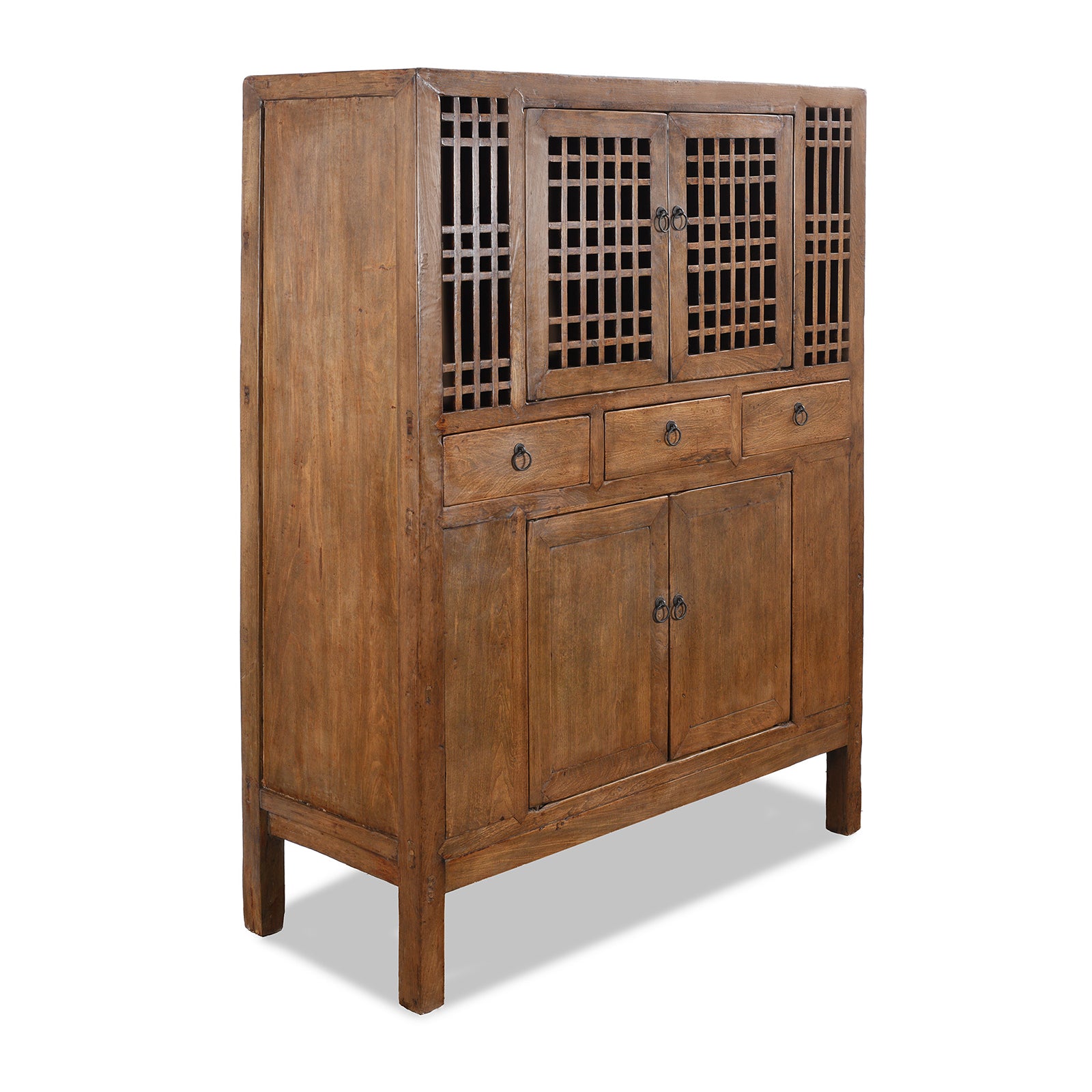 Angled View Of Antique Elm Kitchen Cabinet From Hebei | Indigo Antiques