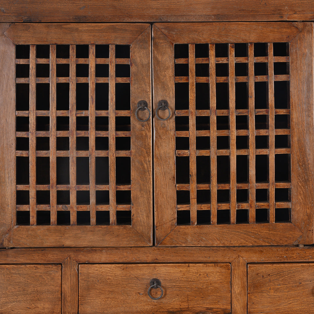 Lattice Doors Detail From Antique Elm Kitchen Cabinet From Hebei | Indigo Antiques