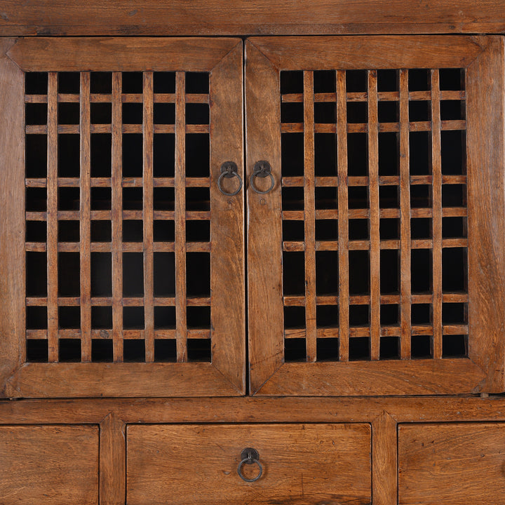 Lattice Doors Detail From Antique Elm Kitchen Cabinet From Hebei | Indigo Antiques