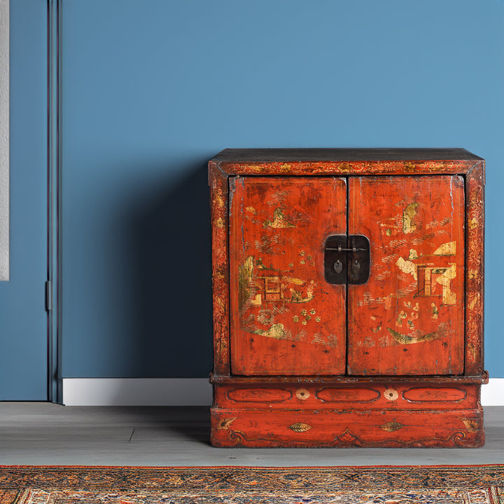 Antique Chinese Red Lacquer Book Cabinet From Shanxi - 19th Century | Indigo Antiques