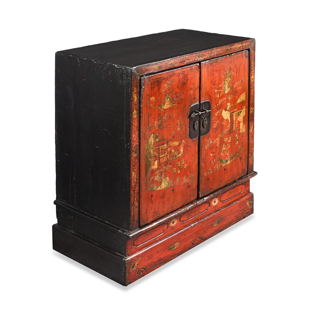 Side View Of Gilt Red Lacquer Book Cabinet From Shanxi - 19Th Century