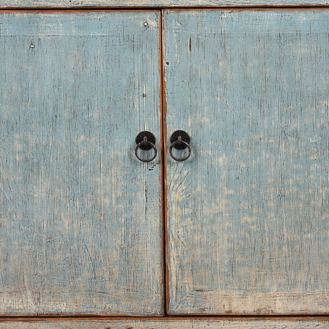 Doors Detail From Chinese Blue Lacquer Sideboard Made From Reclaimed Wood | Indigo Antiques