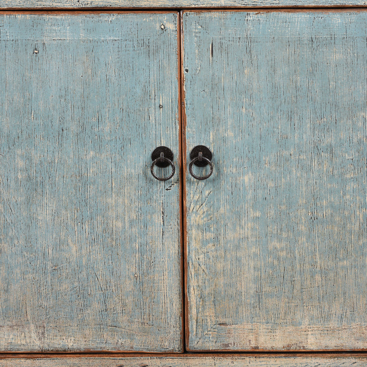 Doors Detail From Chinese Blue Lacquer Sideboard Made From Reclaimed Wood | Indigo Antiques