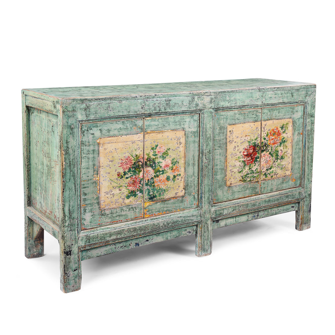Angled View Of Vintage Mint Painted Sideboard From Shanxi | Indigo Antiques