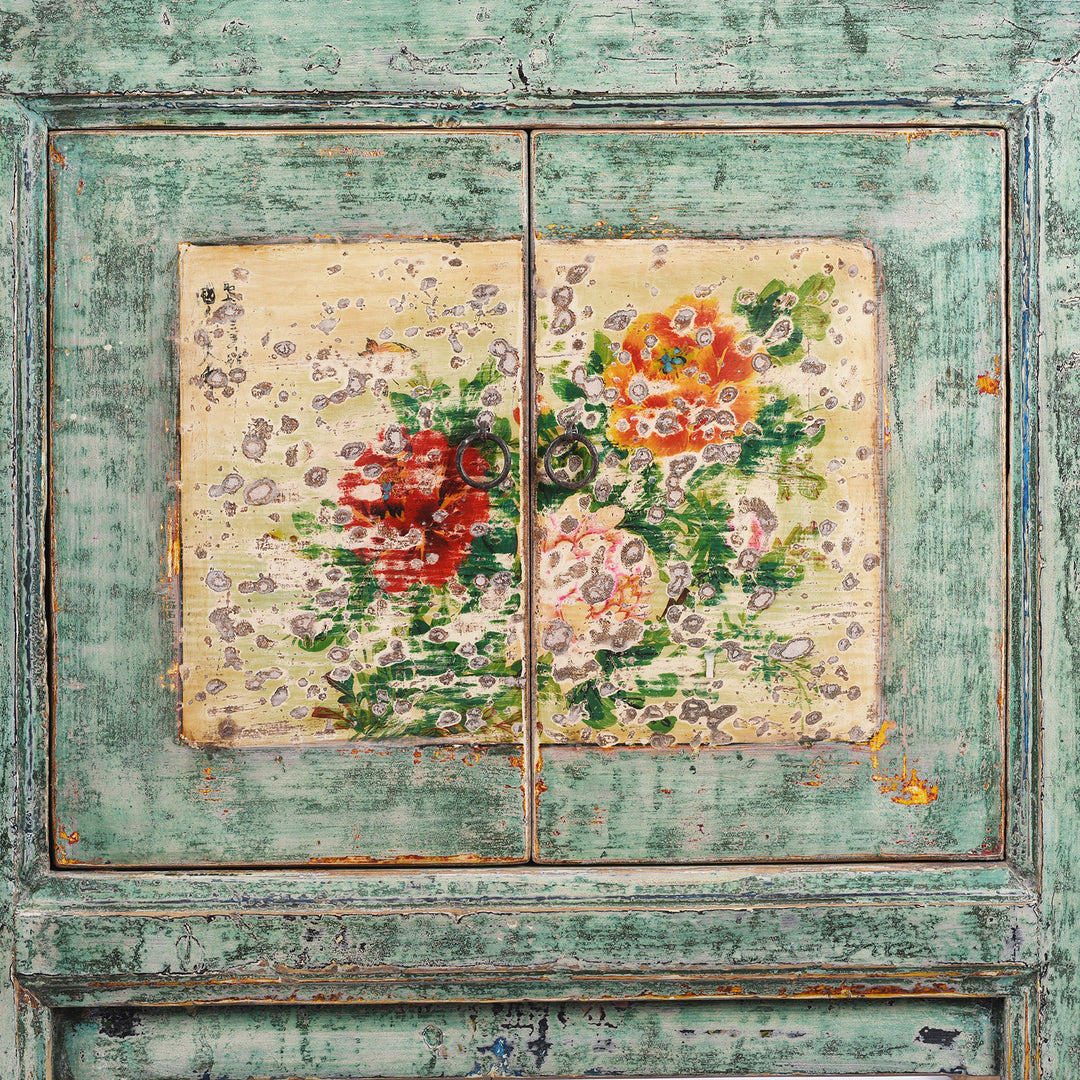 Painting Detail From Vintage Mint Painting Sideboard From Shanxi | Indigo Antiques