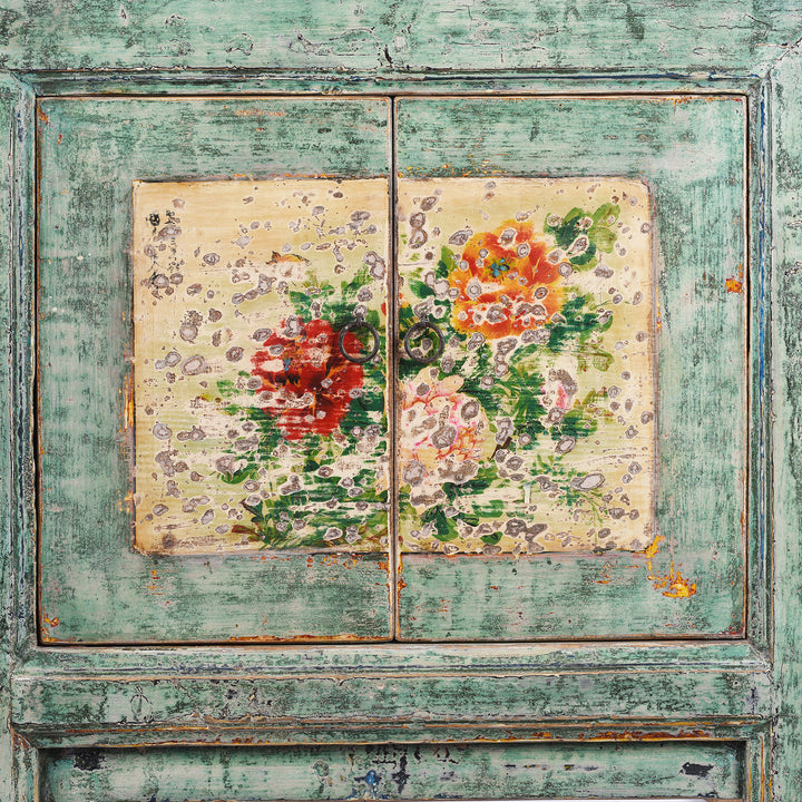 Painting Detail From Vintage Mint Painting Sideboard From Shanxi | Indigo Antiques