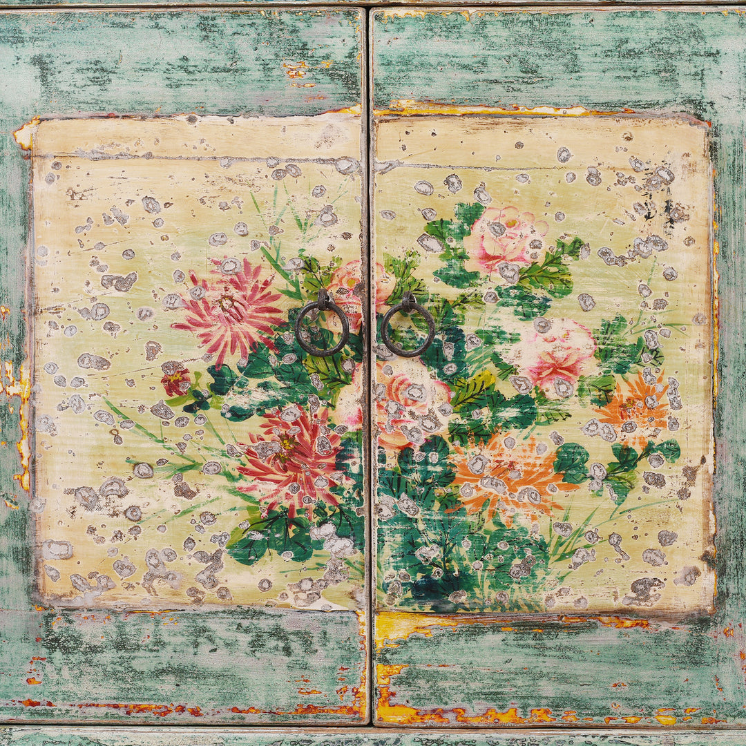 Painting Detail From Vintage Mint Painted Sideboard From Shanxi | Indigo Antiques