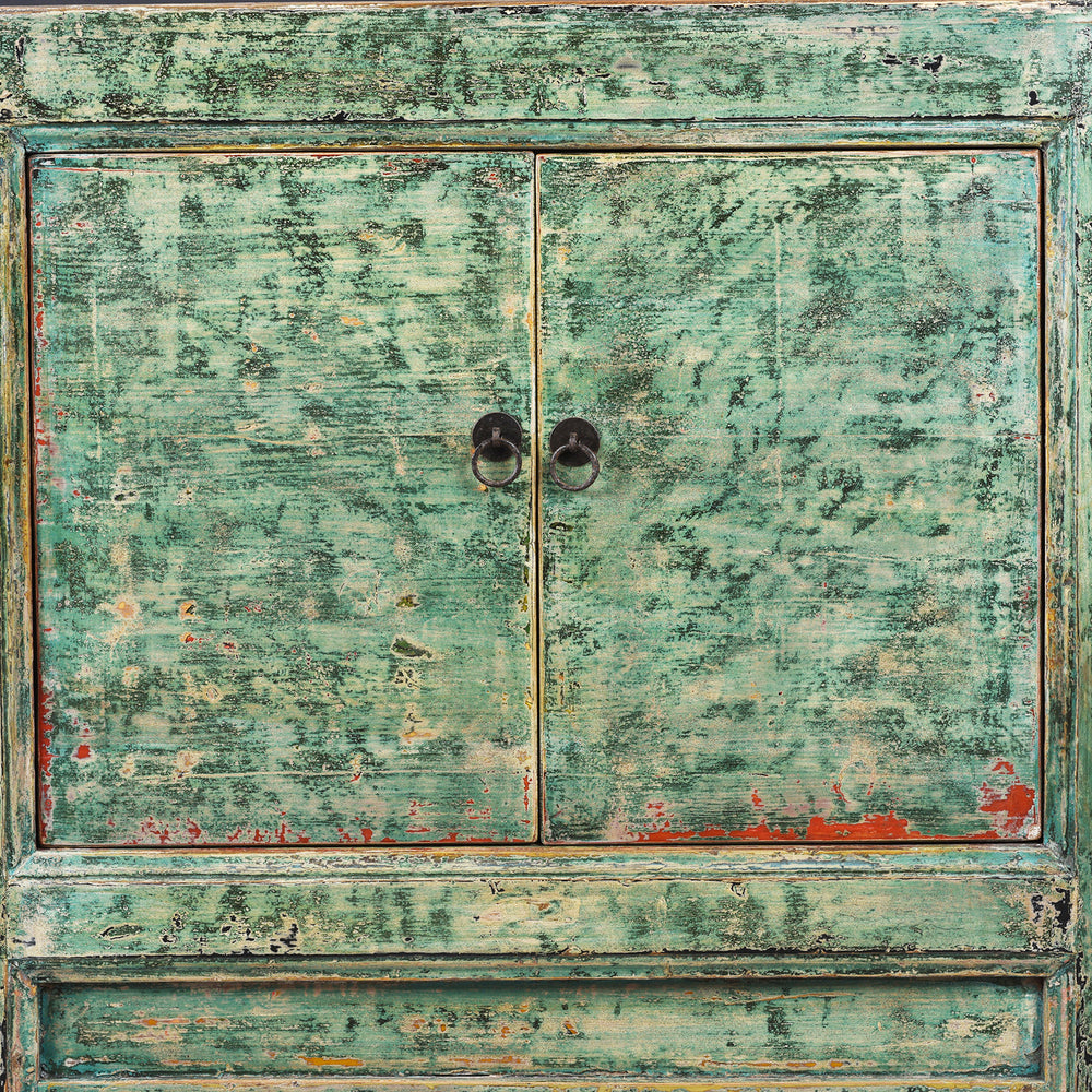 Doors Detail From Vintage Green Lacquer Chinese Sideboard | Indigo Antiques