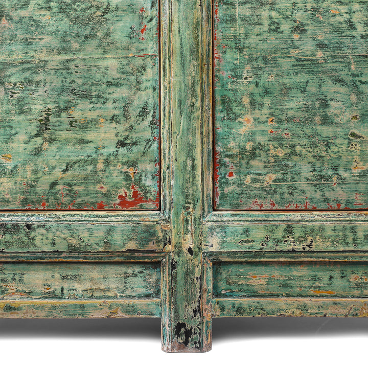 Texture And Lacquer Detail From Vintage Green Lacquer Chinese Sideboard | Indigo Antiques