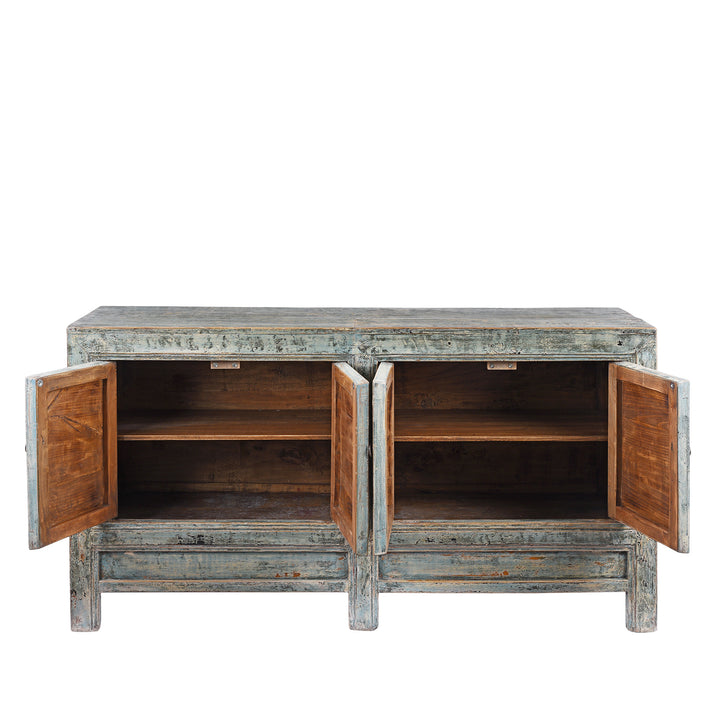 Open Doors View Of Vintage Mint Painted Sideboard From Shanxi  | Indigo Antiques