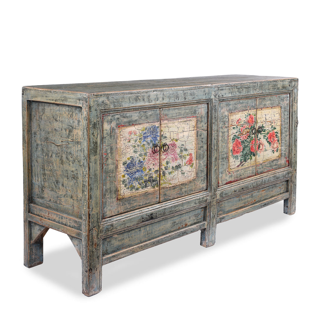 Angled View Of Antique Painted Shanxi Sideboard - Ca 1920 | Indigo Antiques