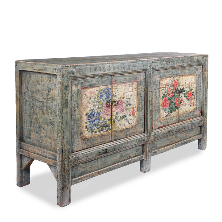 Angled View Of Antique Painted Shanxi Sideboard - Ca 1920 | Indigo Antiques