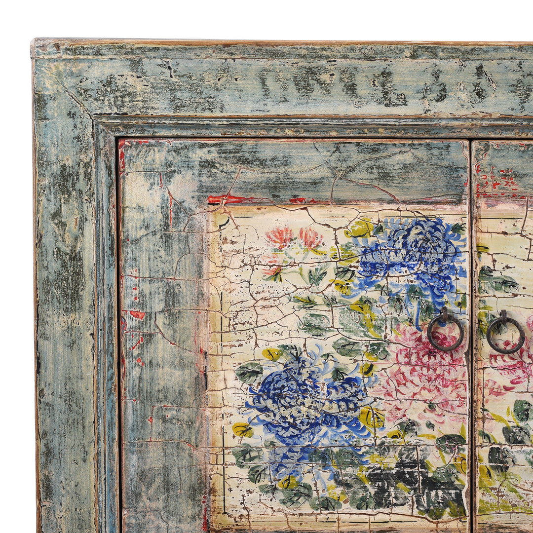 Corner Detail From Antique Painted Shanxi Sideboard - Ca 1920 | Indigo Antiques
