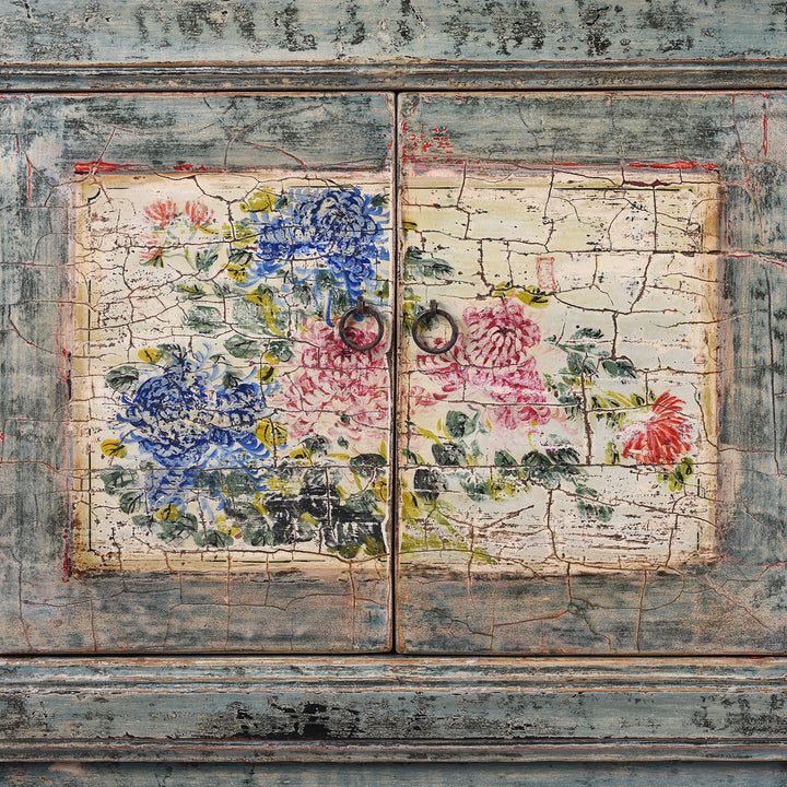 Door Paintwork Detail From Antique Painted Shanxi Sideboard - Ca 1920 | Indigo Antiques