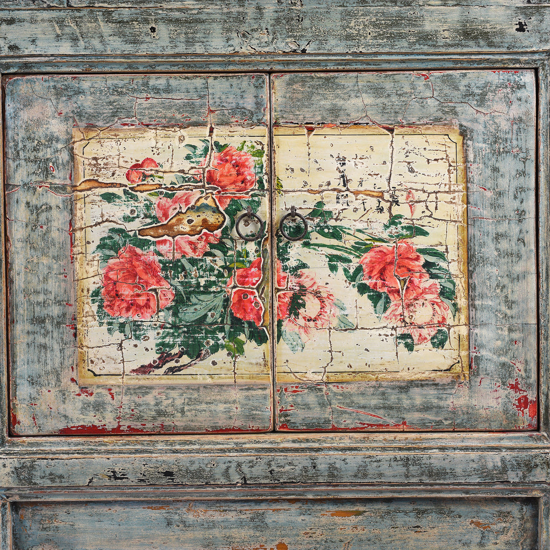 Paintwork Detail From Antique Painted Shanxi Sideboard - Ca 1920 | Indigo Antiques