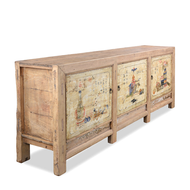 Angled View Showing Depth Of Antique Pale Painted Sideboard From Shanxi | Indigo Antiques