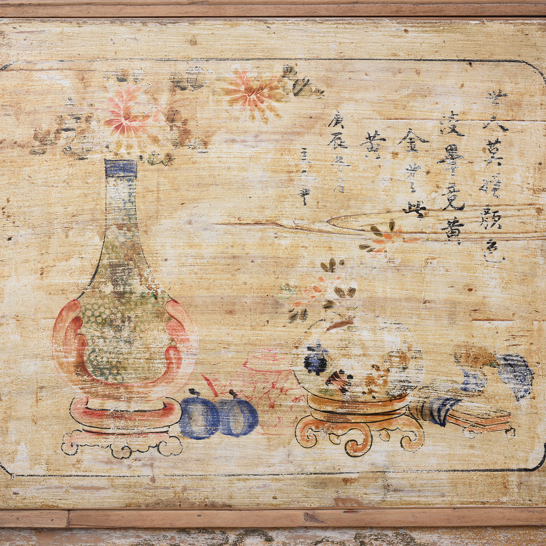 Door Paintwork Detail From Antique Pale Painted Sideboard From Shanxi | Indigo Antiques