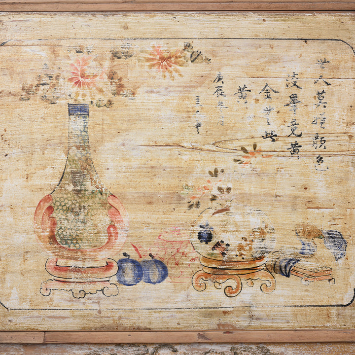 Door Paintwork Detail From Antique Pale Painted Sideboard From Shanxi | Indigo Antiques