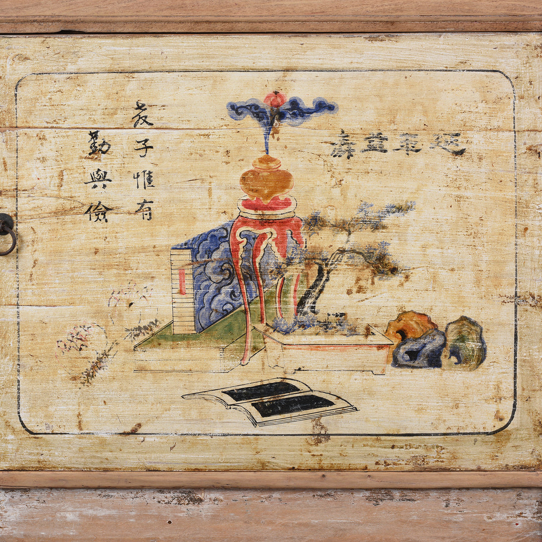 Door Paintwork Detail From Antique Pale Painted Sideboard From Shanxi | Indigo Antiques
