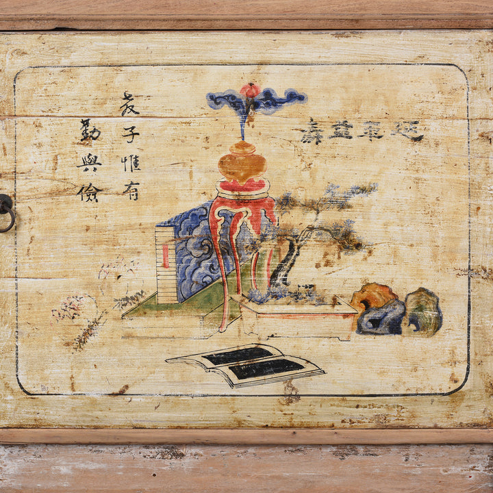 Door Paintwork Detail From Antique Pale Painted Sideboard From Shanxi | Indigo Antiques