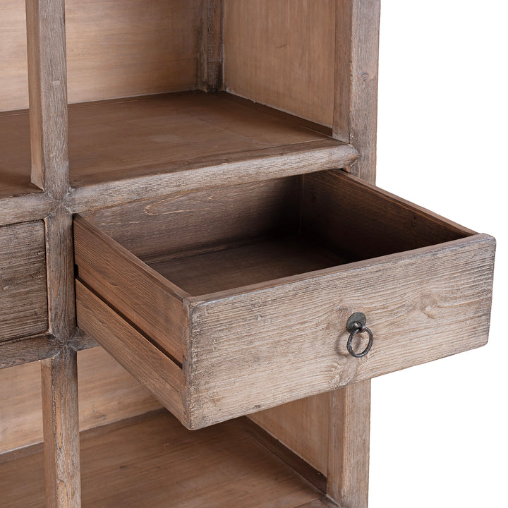 Drawer Detail From Chinese Bleached Pine Shelving Unit With Four Shelves And Three Drawers