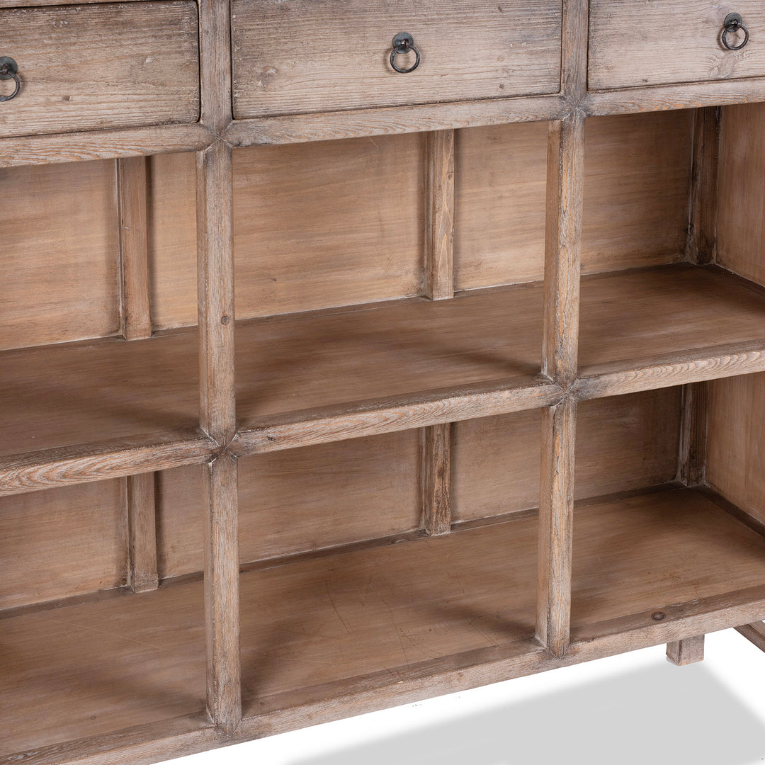 Shelf Detail From Chinese Bleached Pine Shelving Unit With Four Shelves And Three Drawers