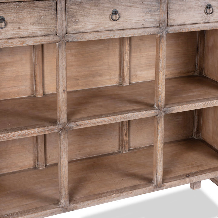 Shelf Detail From Chinese Bleached Pine Shelving Unit With Four Shelves And Three Drawers