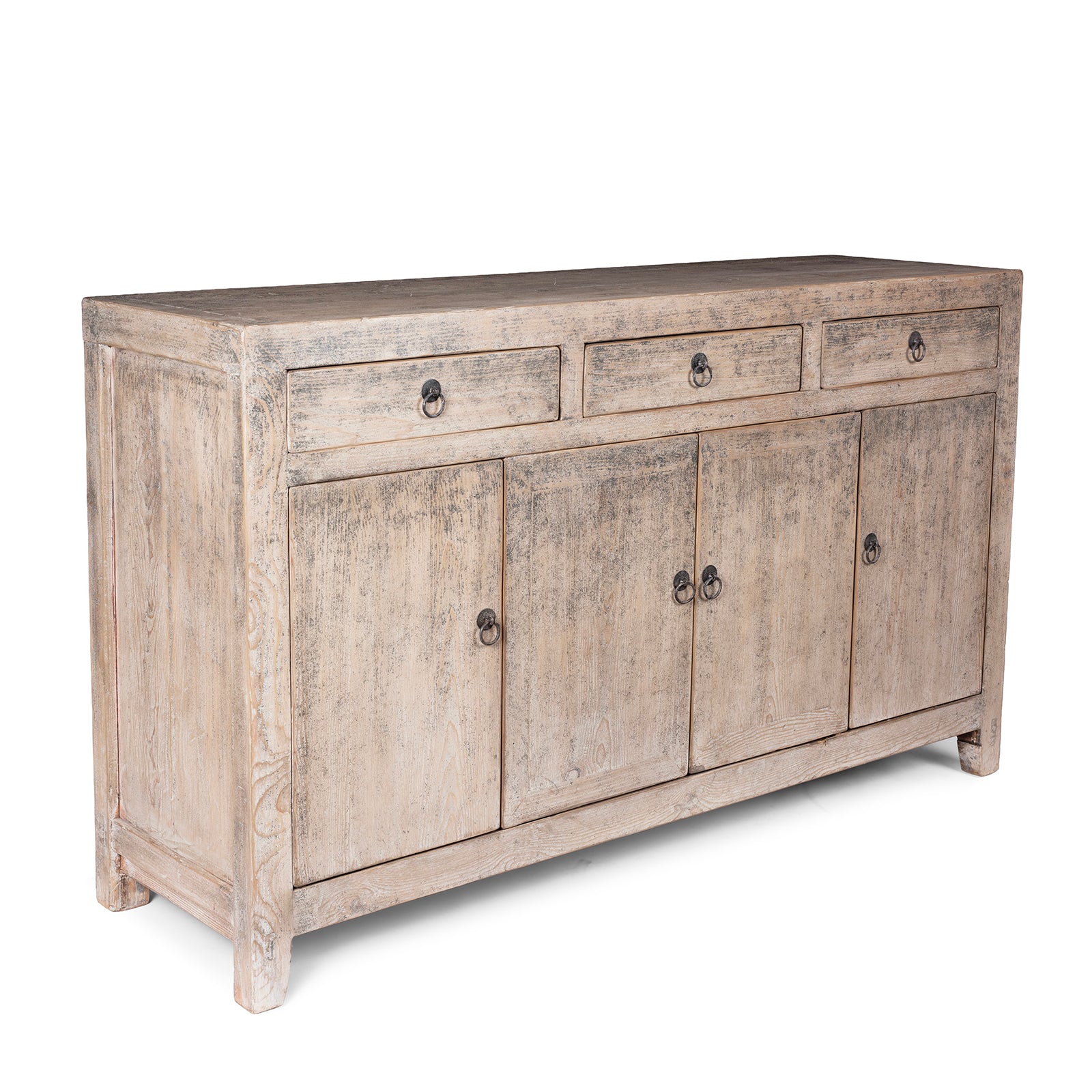 Angled image of Bleached Pine Dongbei Sideboard With Four Drawers And Four Panelled Cupboard Doors Circa 1940