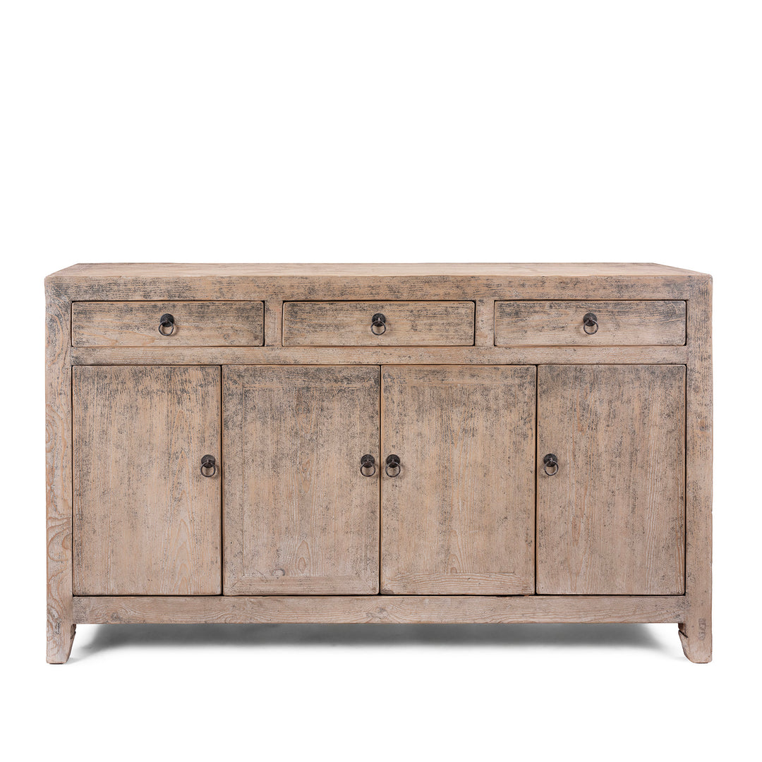 Bleached Pine Dongbei Sideboard With Four Drawers And Four Panelled Cupboard Doors Circa 1940
