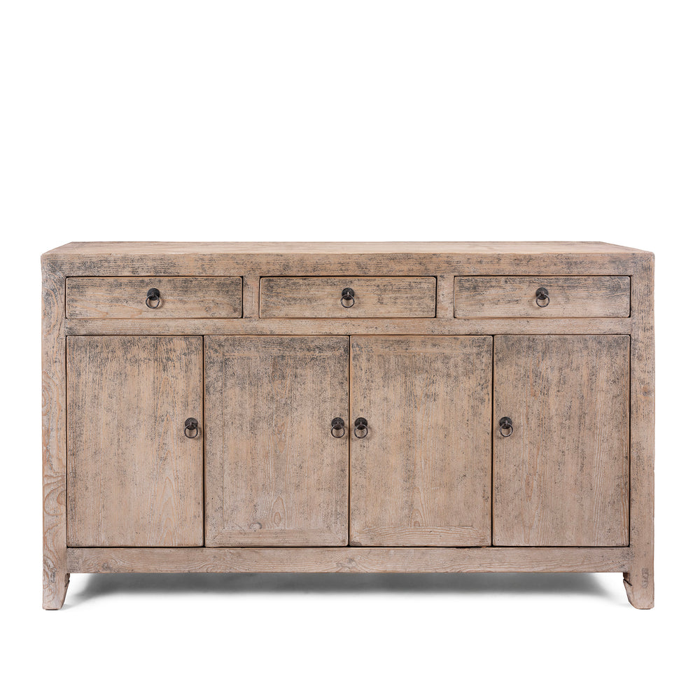 Bleached Pine Dongbei Sideboard With Four Drawers And Four Panelled Cupboard Doors Circa 1940