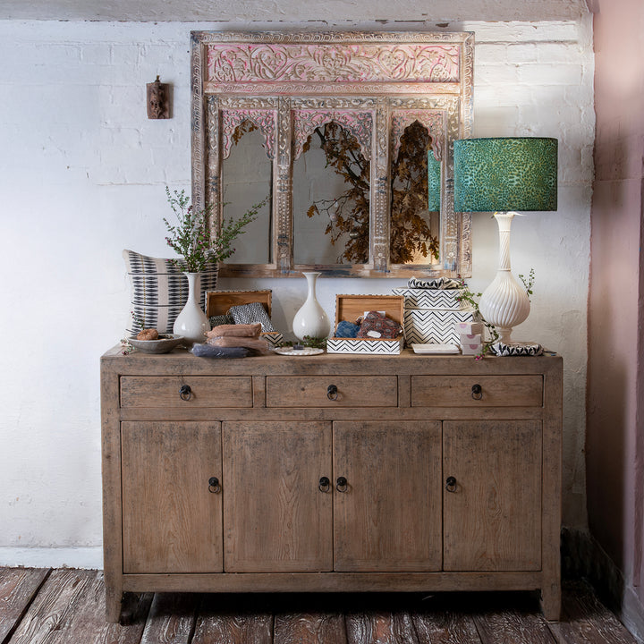 Bleached Pine Dongbei Sideboard With Four Drawers And Four Panelled Cupboard Doors Circa 1940