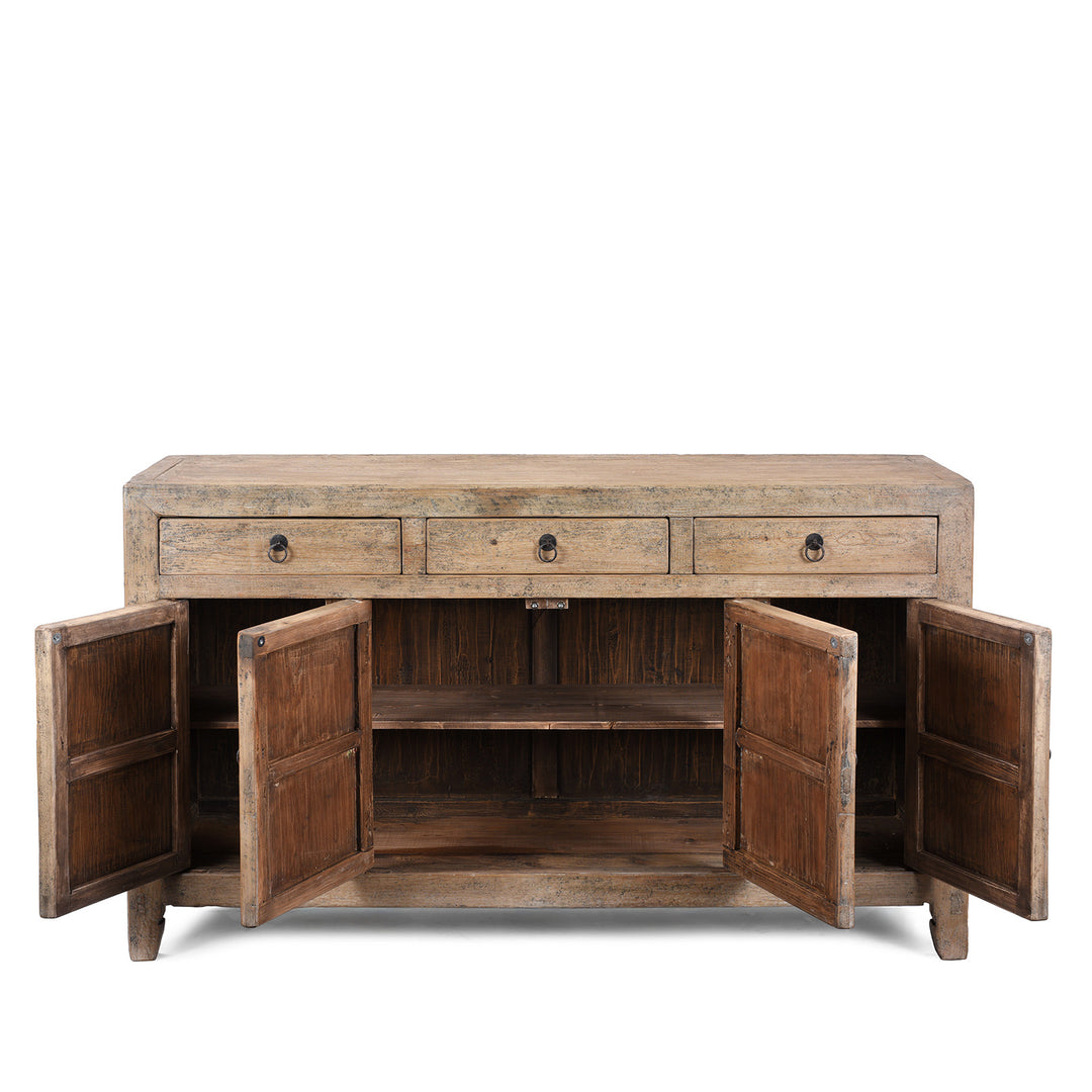 Interior Of Bleached Elm Dongbei Sideboard With Four Drawers And Four Panelled Cupboard Doors Circa 1940