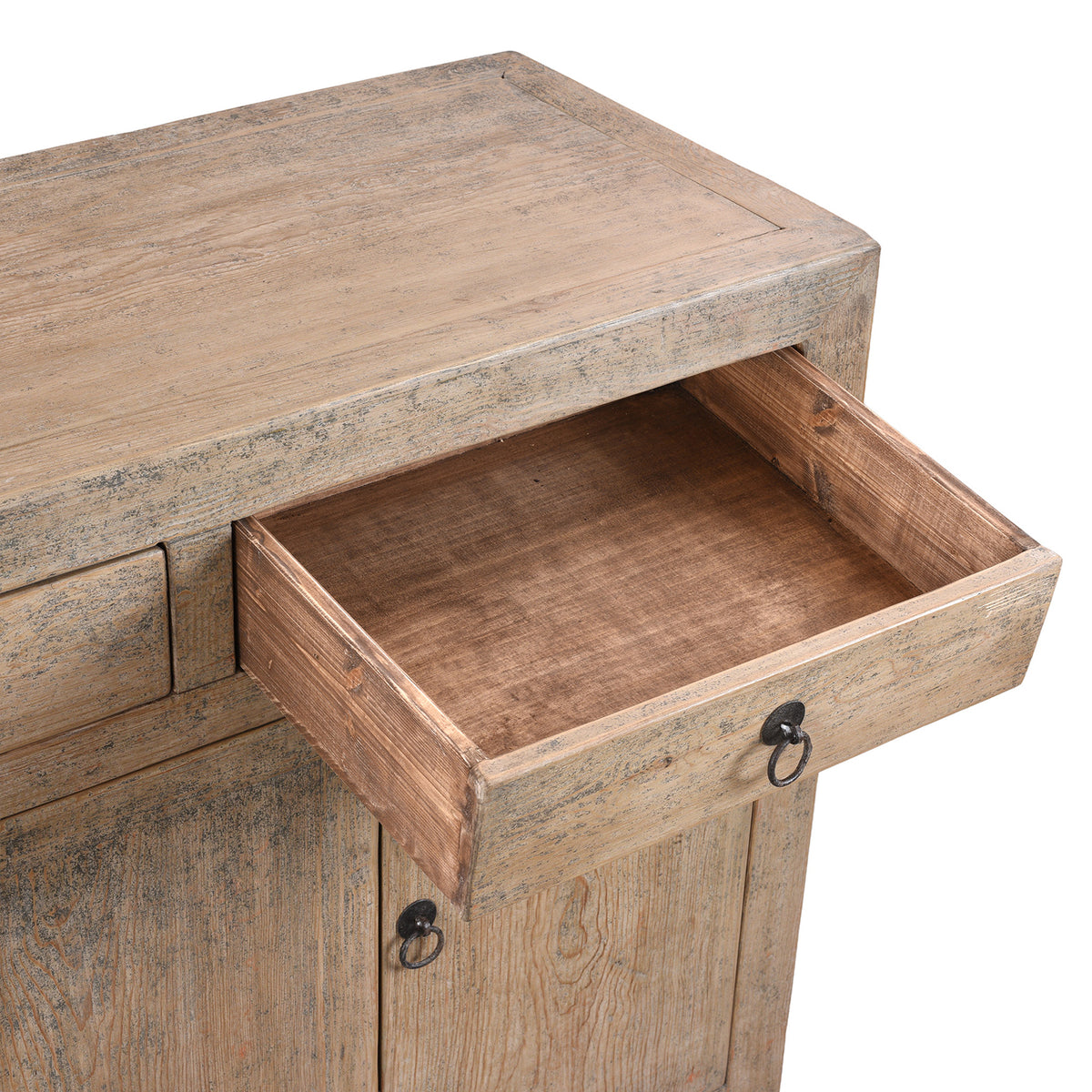 Drawer Detail From Bleached Elm Dongbei Sideboard With Four Drawers And Four Panelled Cupboard Doors Circa 1940